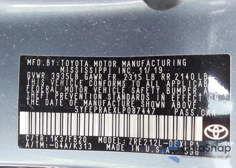 2020 Toyota Corolla Le из США, поврежденный, VIN 5YFEPRAEXLP087447